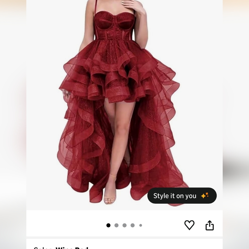 Wine Red Ruffled High-Low Tulle Party Dress